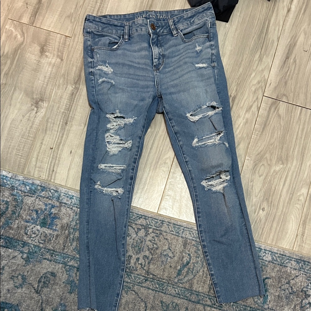 American Eagle Outfitters Women's Ripped Blue Skinny Jeans